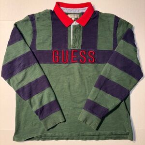 Vtg Guess Jeans Caleb Striped Color Block 90’s Rugby Long Sleeve Polo Mens XL